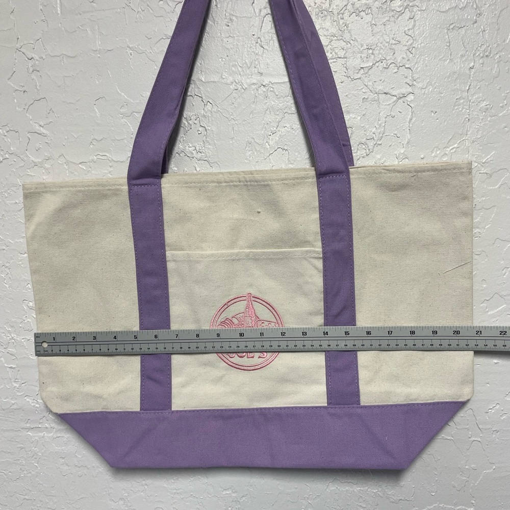 Trader Joe's Cream Lavender Purple LARGE Canvas Tote - Picture 3 of 5